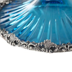 21st Century, Hand-Carved Turquoise Crystal and Silver Bowl in Classic Style