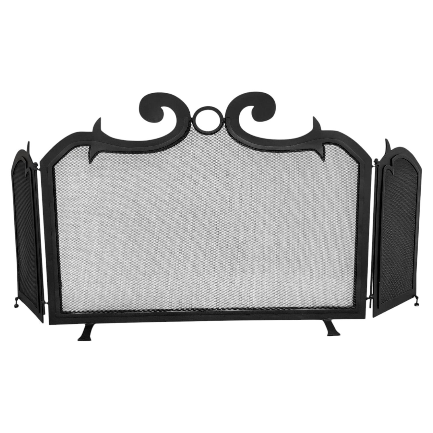 21st Century Hand-Forged Iron Fireplace Screen with Elaborate Central Scroll For Sale