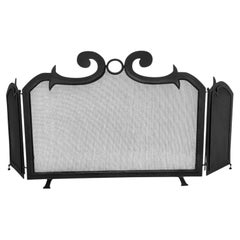 21st Century Hand-Forged Iron Fireplace Screen with Elaborate Central Scroll