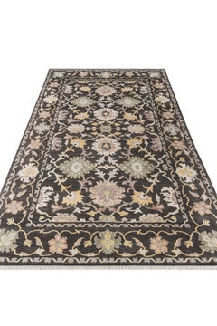 21st Century Tappeto Ziegler egiziano annodato a mano con motivo floreale grigio antracite