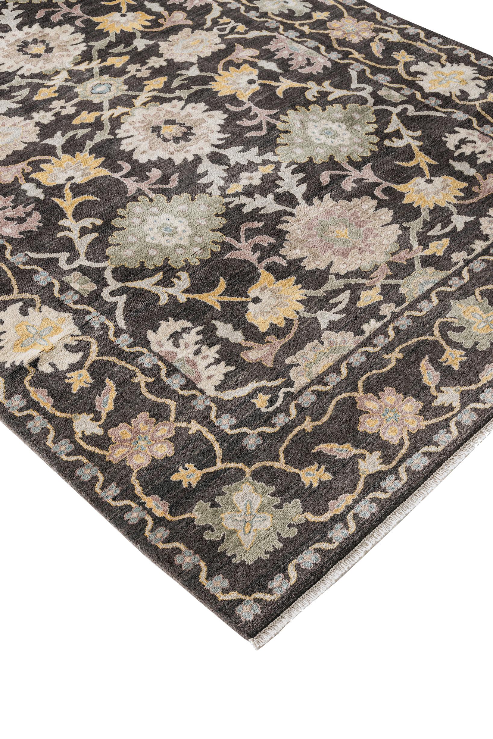 Art Nouveau 21st Century Hand-Knotted Egyptian Ziegler Rug in Charcoal Grey Floral Pattern For Sale