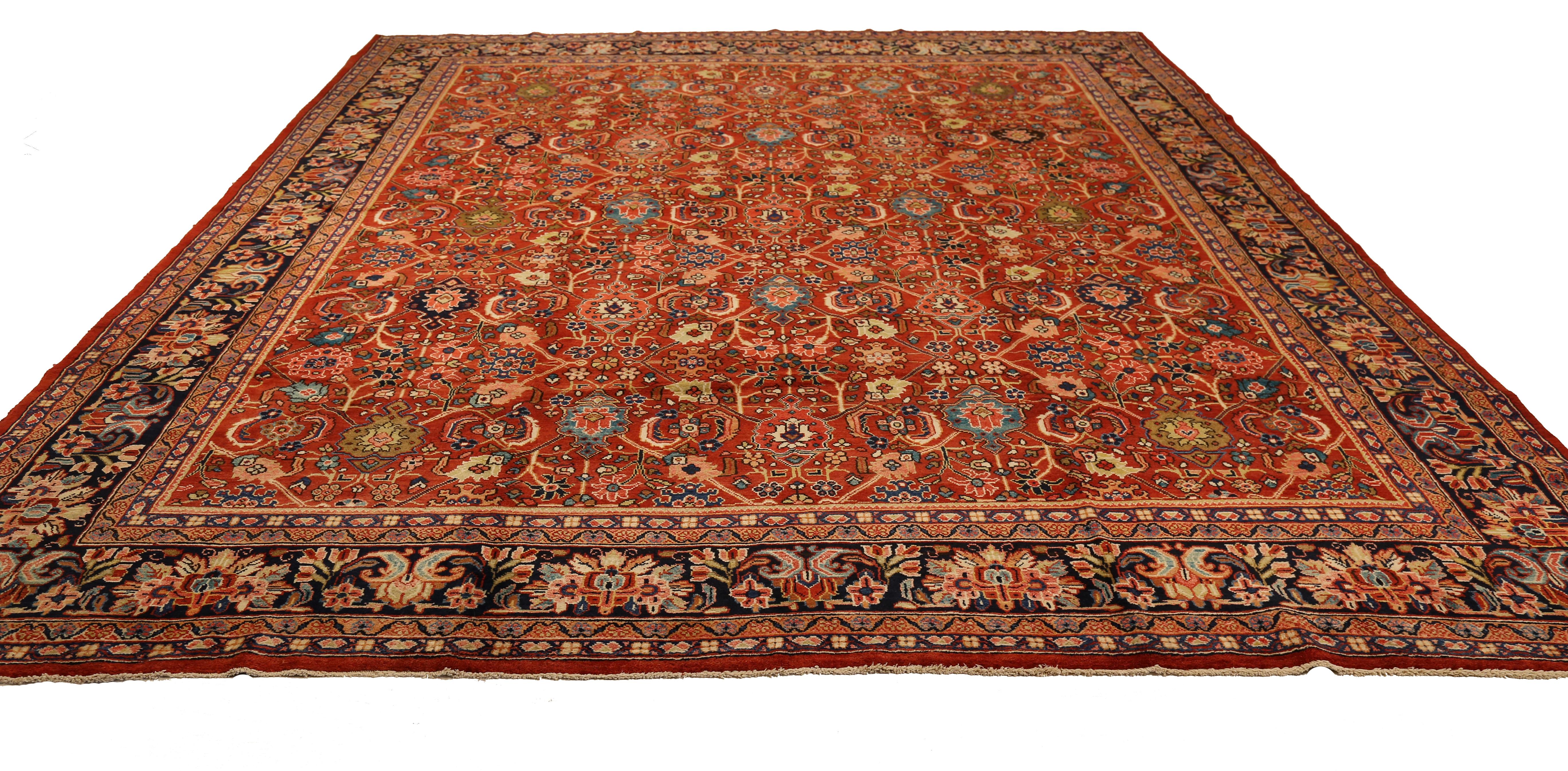 Modern 21st century hand knotted Persian area rug made from fine wool and all-natural vegetable dyes that are safe for people and pets. This beautiful piece features a rich field of floral details in various colors which is the traditional weaving