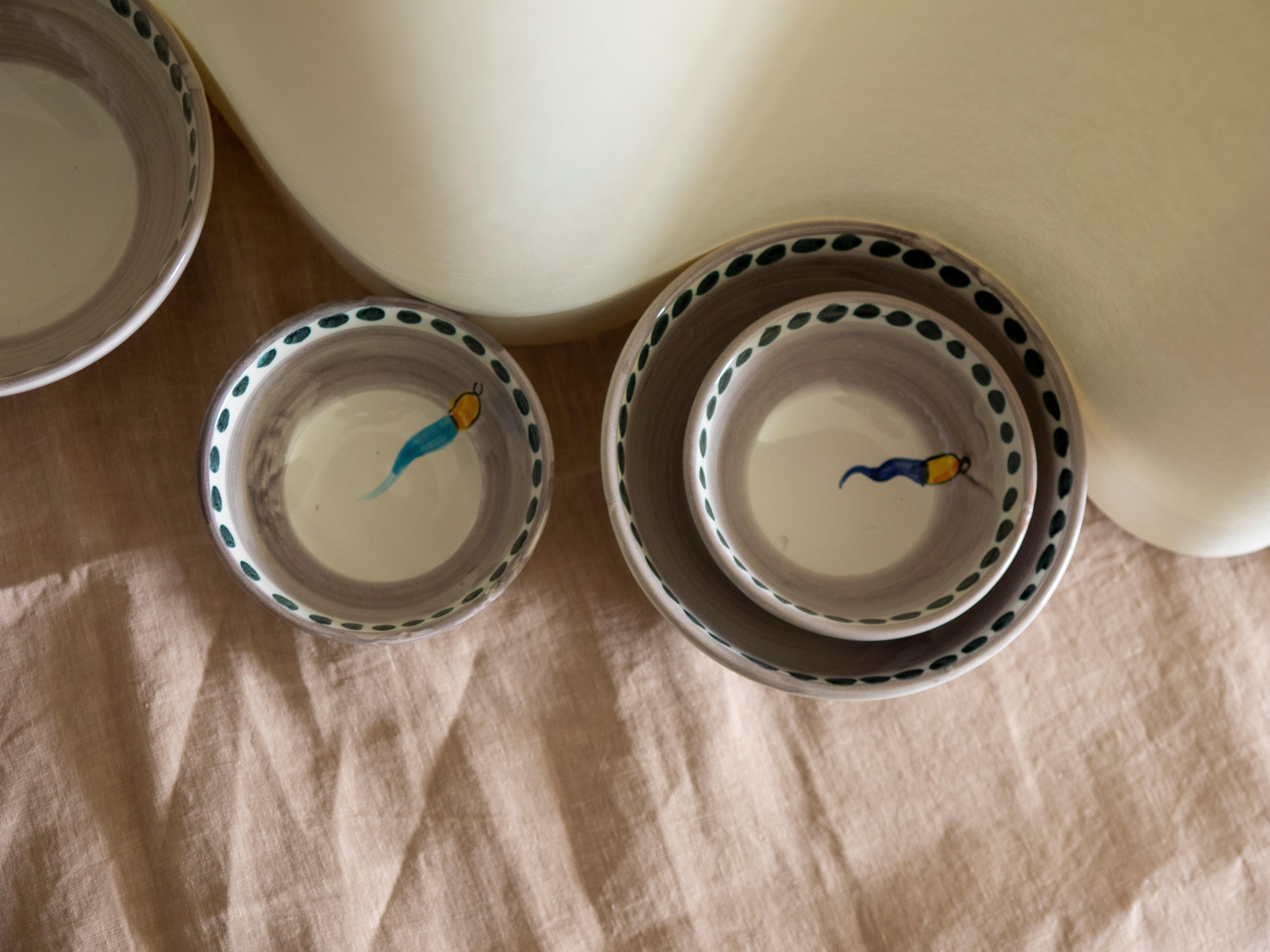 Contemporary 21st Century Hand Painted Ceramic Large Salad Bowl and  Bowls Made in Italy For Sale