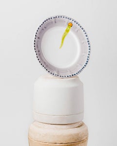 21st Century Hand Painted Ceramic Dinner Plates in Green and White Made in Italy