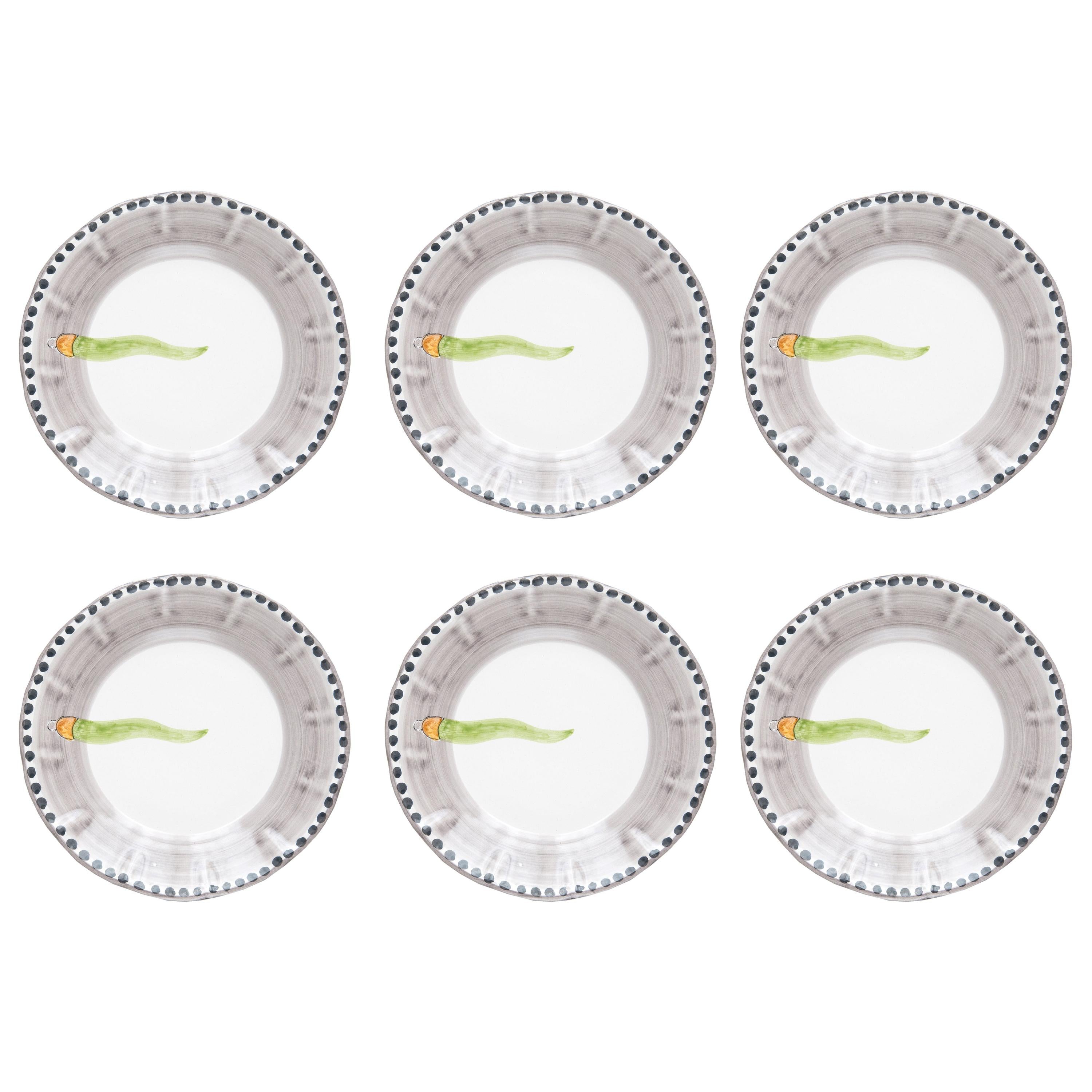 Assiettes à dîner en céramique peintes à la main du 21e siècle en vert et blanc, fabriquées en Italie en vente