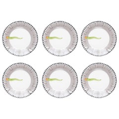 21st Century Hand Painted Ceramic Dinner Plates in Green and White Made in Italy