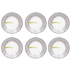 21st Century Hand Painted Ceramic Dinner Plates in Green and White Made in Italy