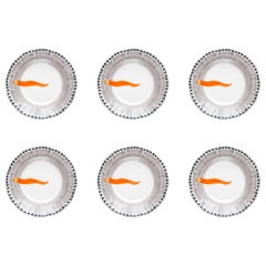 Assiette latérale 6 en céramique peinte à la main du 21ème siècle en orange et blanc, faite à la main