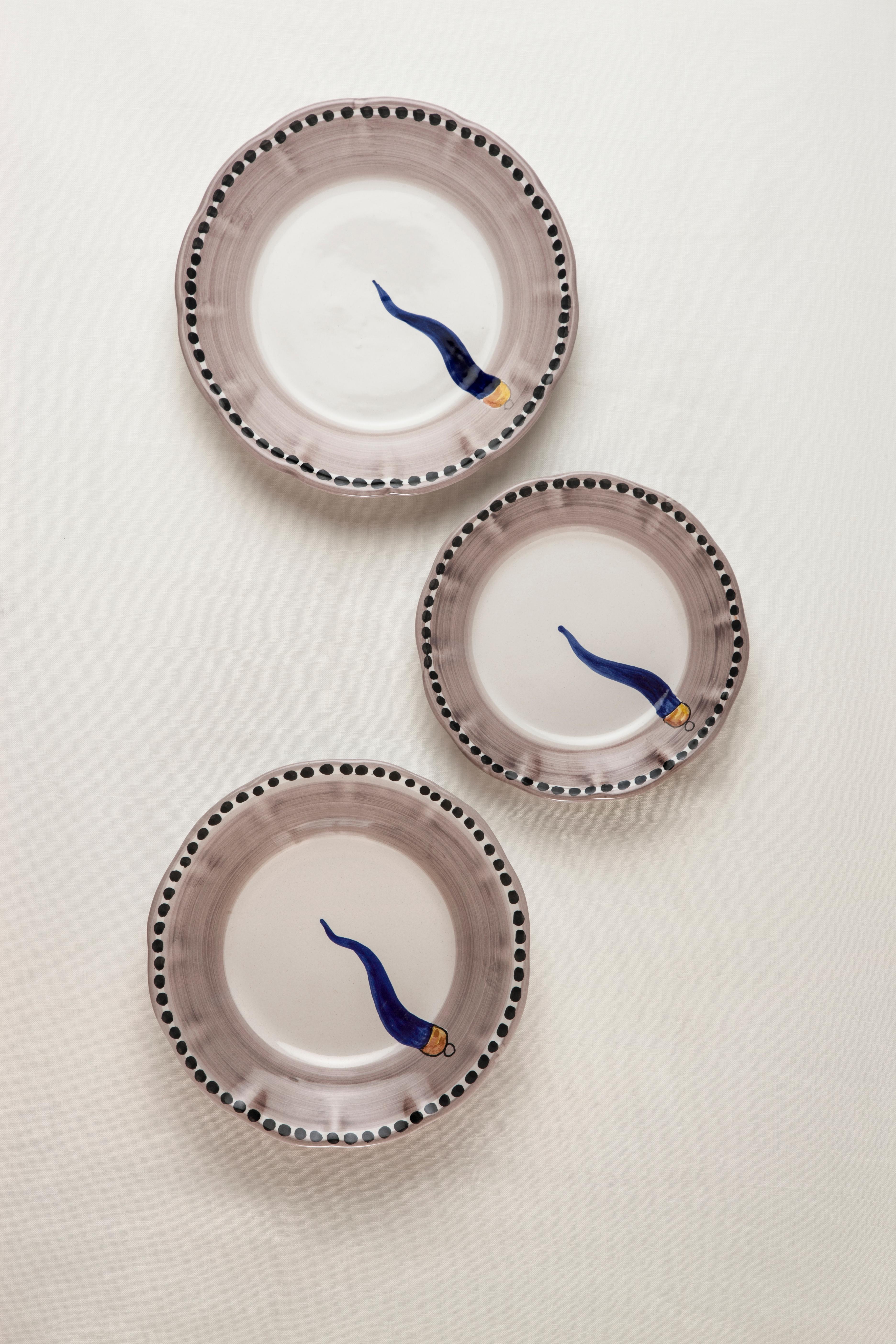 Italian 21st Century Hand Painted Ceramic Dinner Plate in Blue and White Handmade For Sale