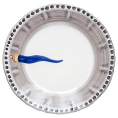 21st Century Hand Painted Ceramic Dinner Plate in Blue and White Handmade