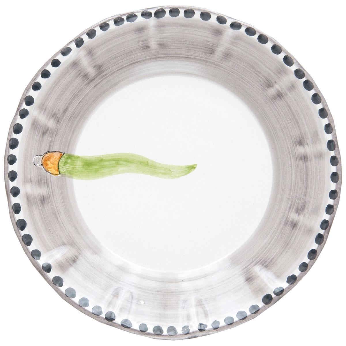 Assiette à dîner en céramique peinte à la main du 21e siècle en vert et blanc, faite à la main