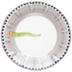 21st Century Hand Painted Ceramic Dinner Plate in Green and White Handmade