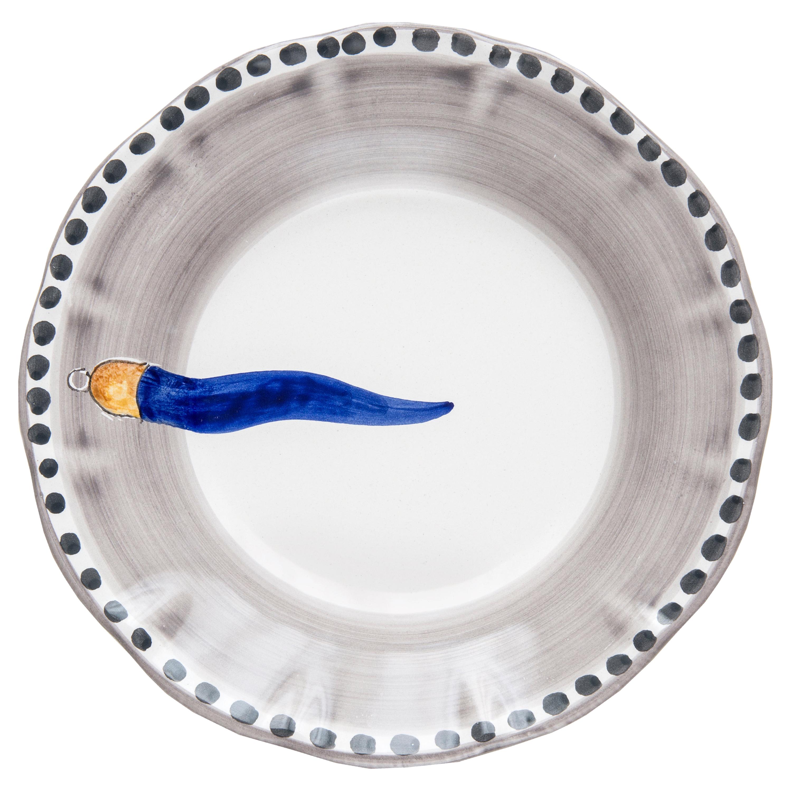 21st Century Hand Painted Ceramic Side Plate in Blue and White Handmade For Sale