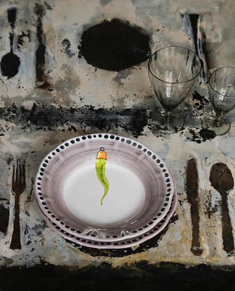 XXIe siècle et contemporain Assiette latérale en céramique peinte à la main du 21e siècle en vert et blanc, faite à la main en vente