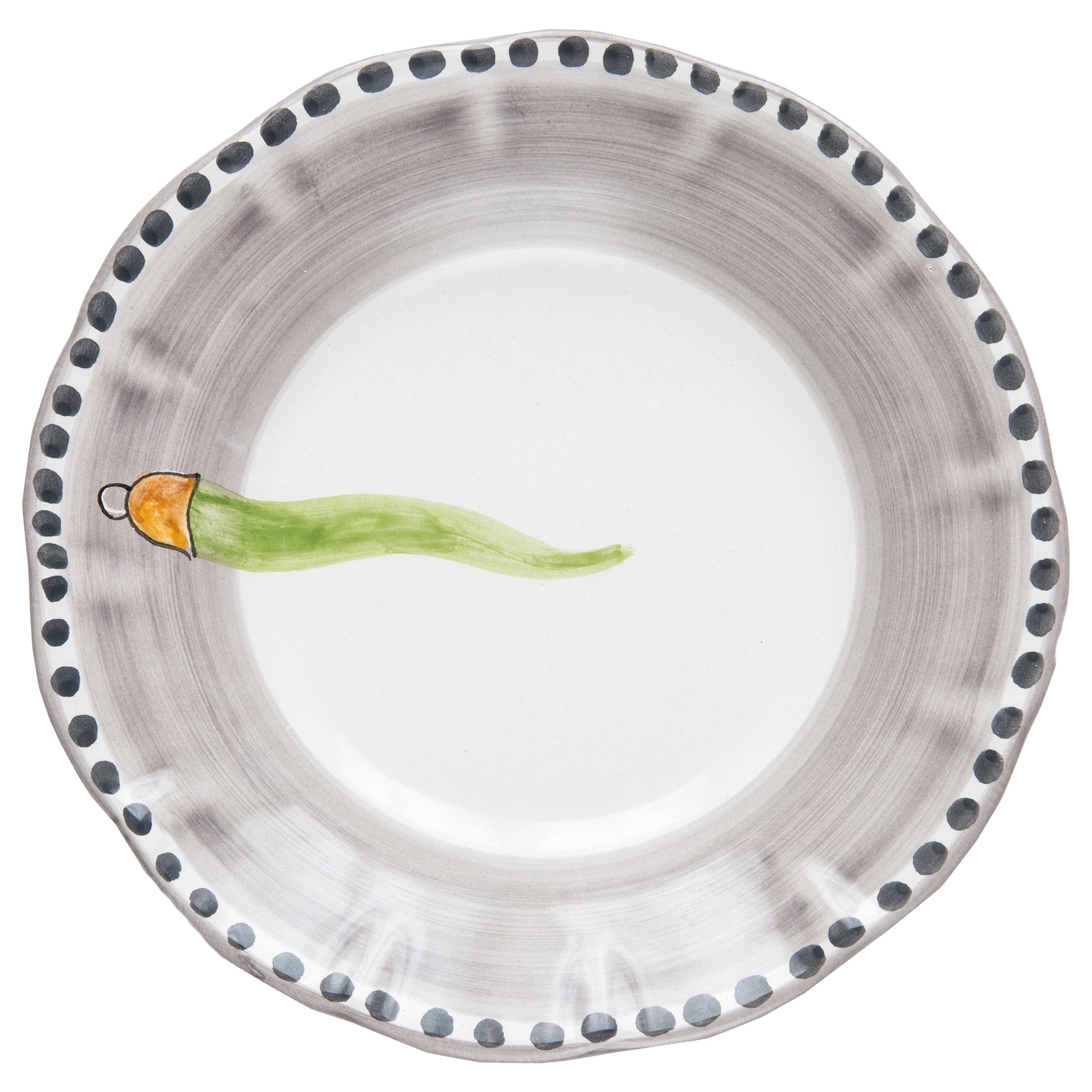 21st Century Hand Painted Ceramic Side Plate in Green and White Handmade For Sale