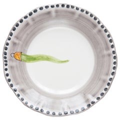 21st Century Hand Painted Ceramic Side Plate in Green and White Handmade