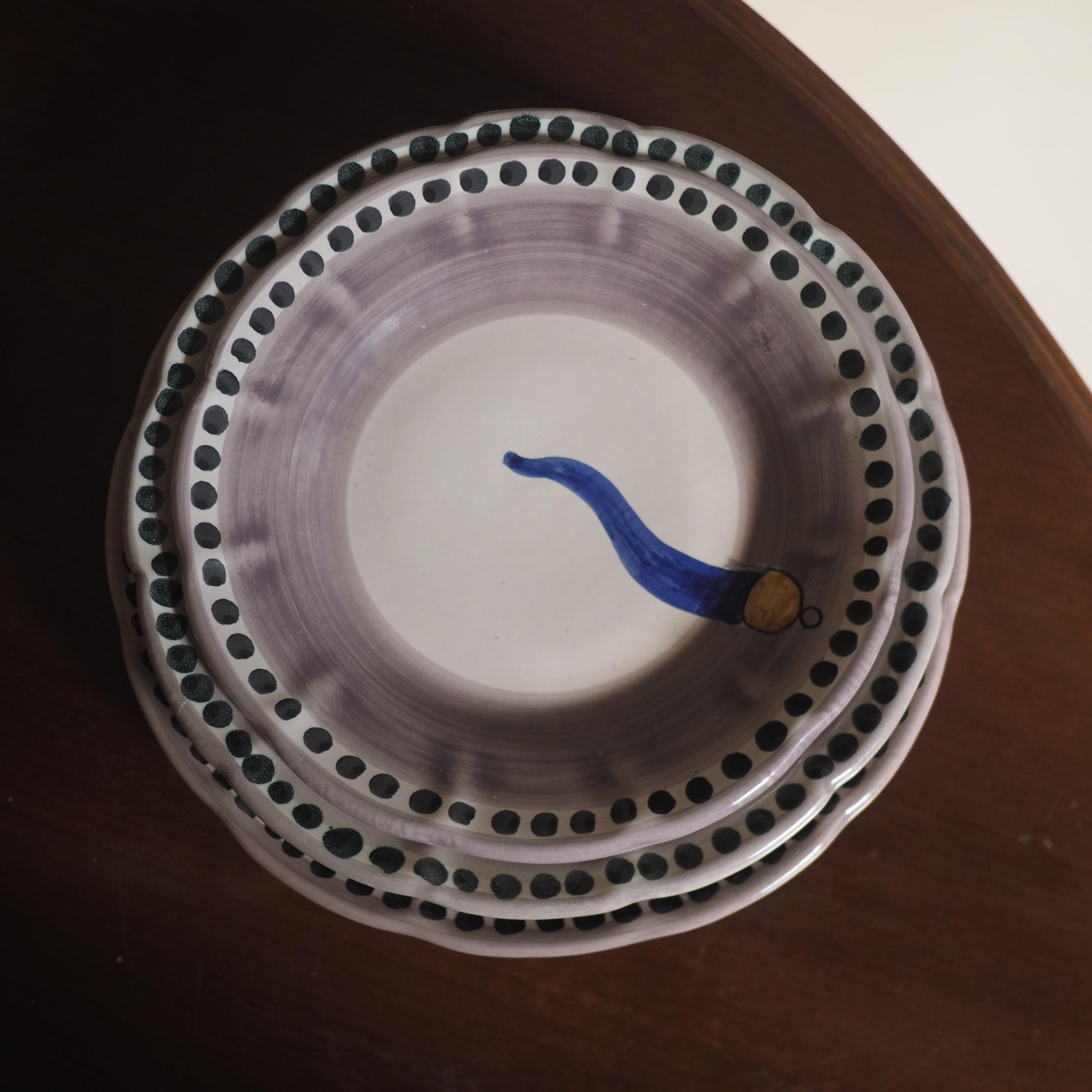 21st Century Hand Painted Ceramic Soup Plate in Blue and White Handmade In New Condition For Sale In Milan, IT