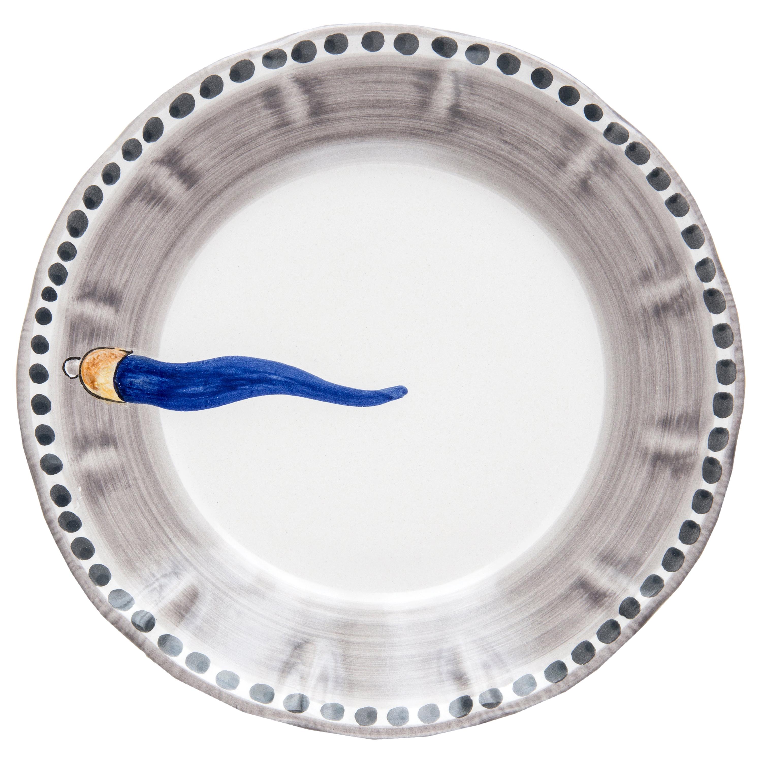 Assiette à soupe en céramique peinte à la main du 21e siècle en bleu et blanc, faite à la main en vente
