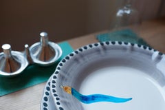 21st Century Hand Painted Ceramic Soup Plate in Light Blue and White Handmade
