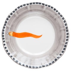 21st Century Hand Painted Ceramic Soup Plate in Orange and White Handmade