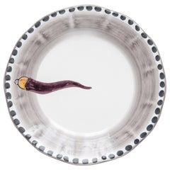 21st Century Hand Painted Ceramic Soup Plate in Purple and White Handmade