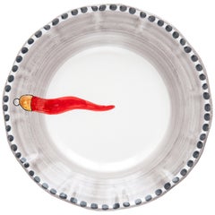 21st Century Hand Painted Ceramic Soup Plate in Red and White Handmmade