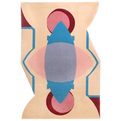 21st Century Hand Tufted Wool Rug Made in Spain by Sergio Prieto Beige Pink Blue