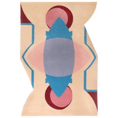 Modern Hand Tufted Wool Rug Made in Spain Beige Pink Blue Apolo Irregular Shape