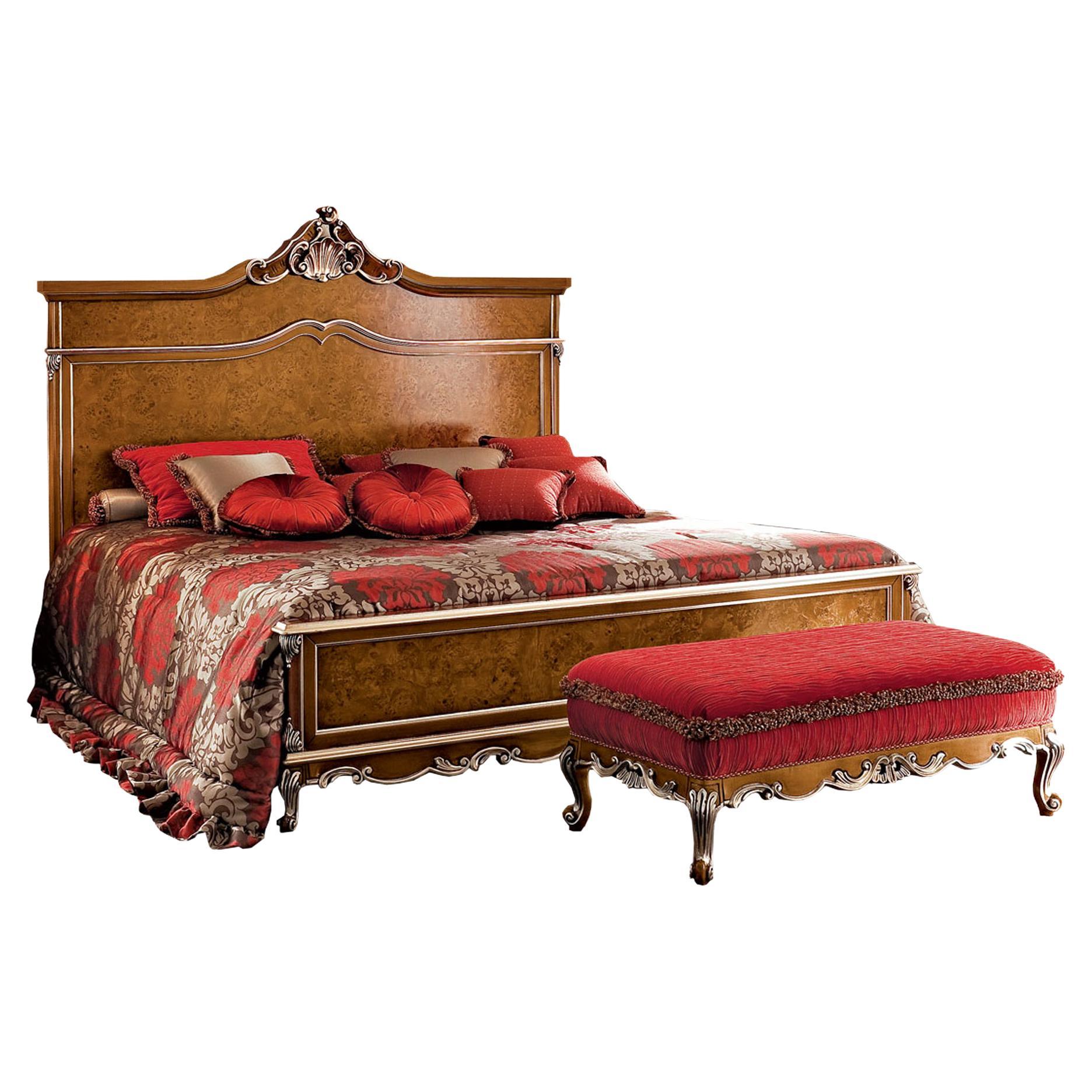 21st Century Handcarved Radica Double Bed by Modenese Gastone Interiors For Sale