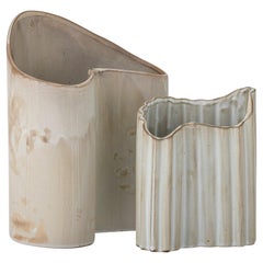 21st Century Handcrafted Organic Modern Styled Stoneware Vase Setof Two
