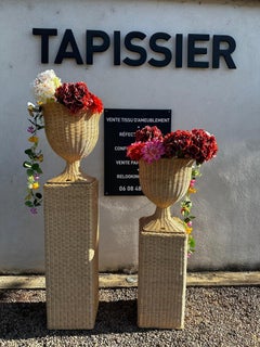 21st century Handcrafted Rattan Medici Urn Planter on Pedestal