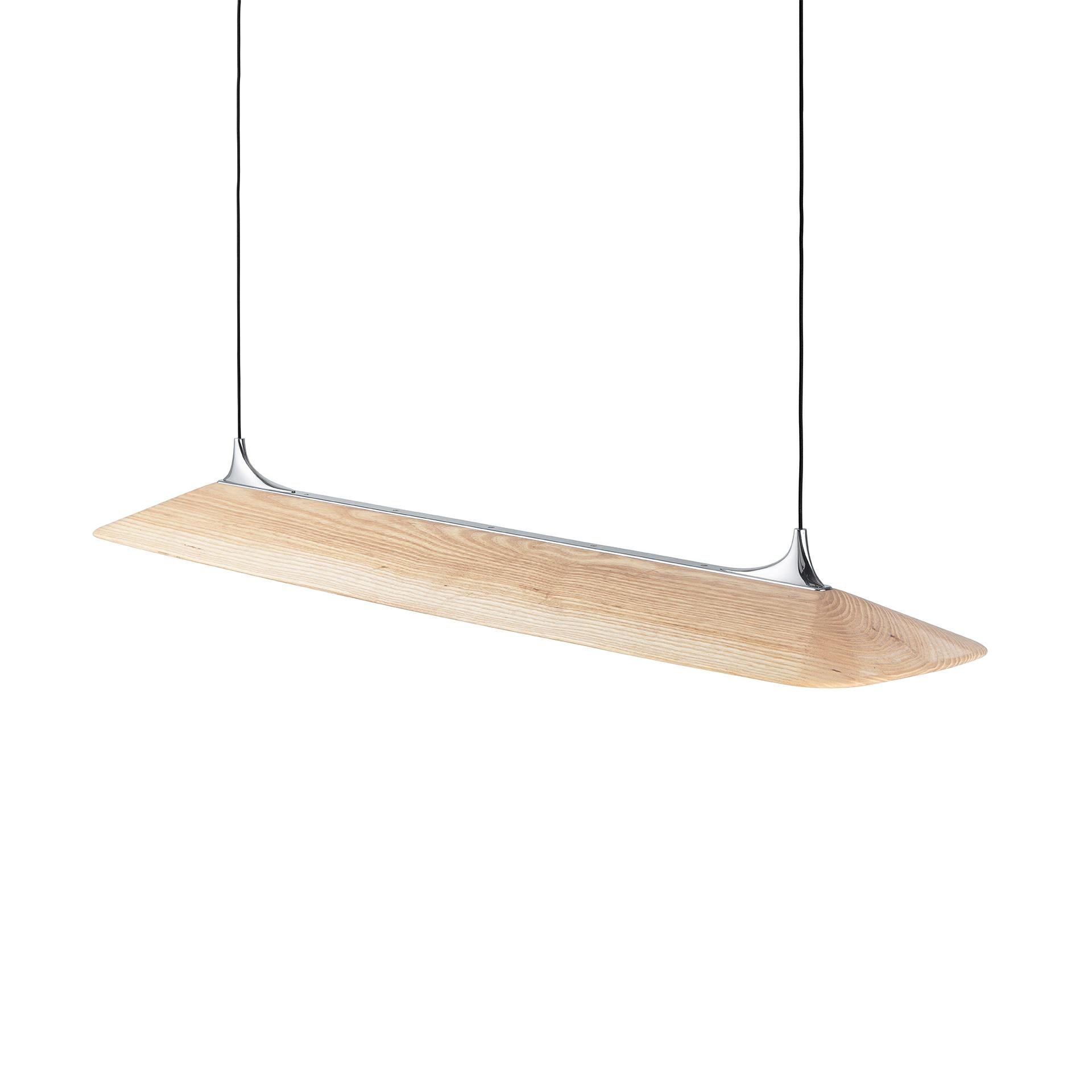 Polished 21st Century Handcrafted Scandinavian Ceiling Light in Ash and Chromed Brass
