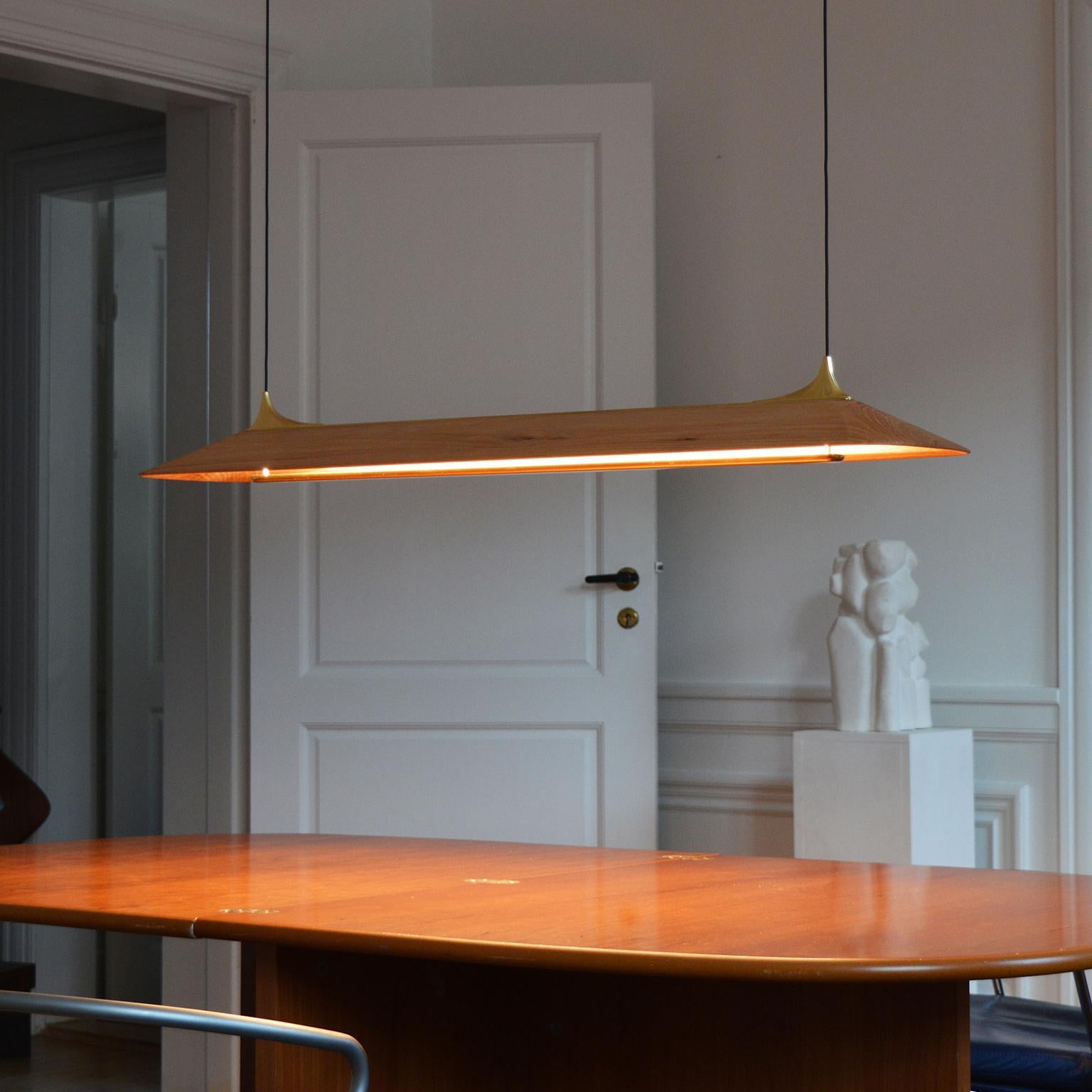 Danish 21st Century Handcrafted Scandinavian Ceiling Light in Oak and Matt Brass