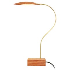 21st Century Handcrafted Scandinavian Table Lamp in Oak and Matt Brass