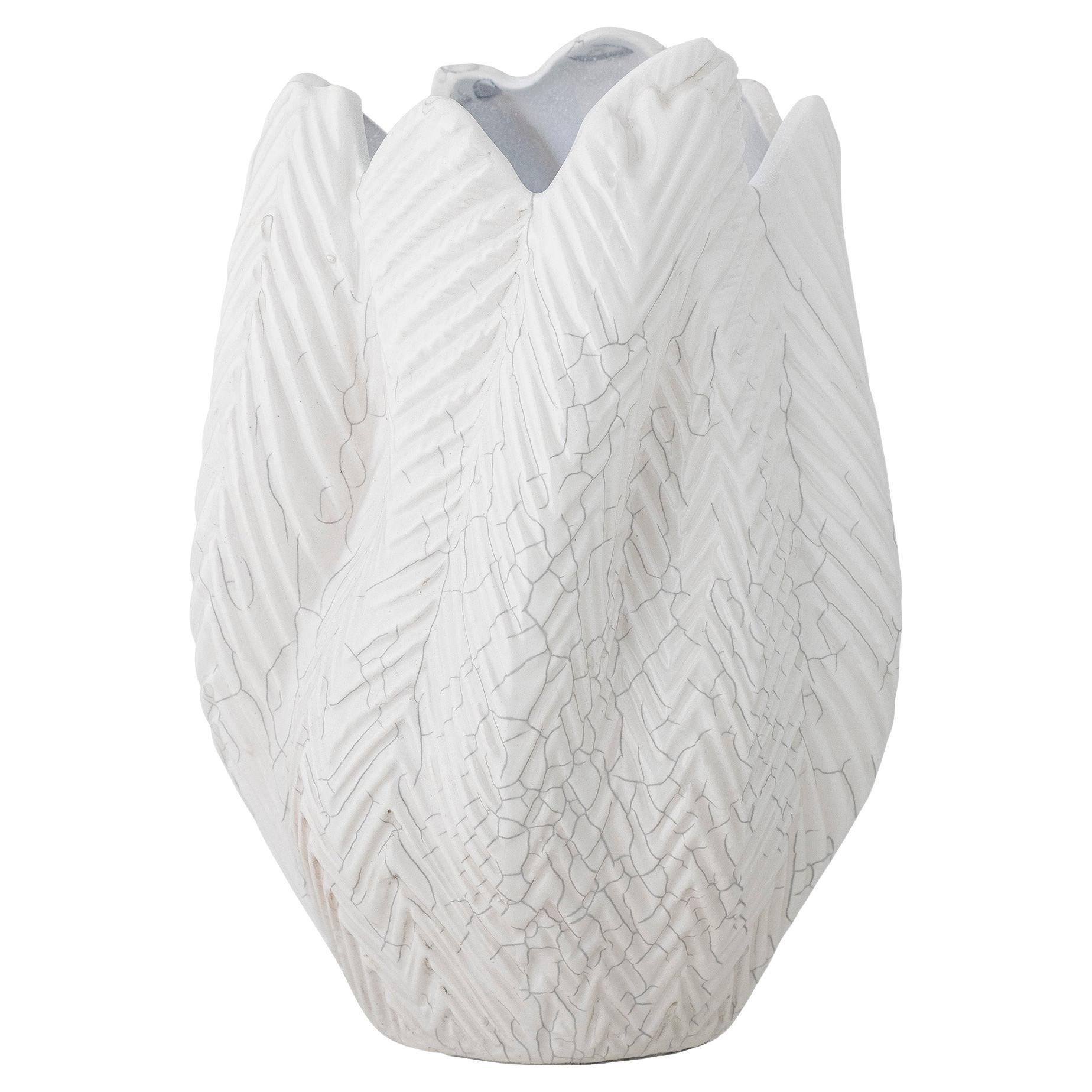 21st Century Handcrafted White Enamelled Sandstone Decorative Vase