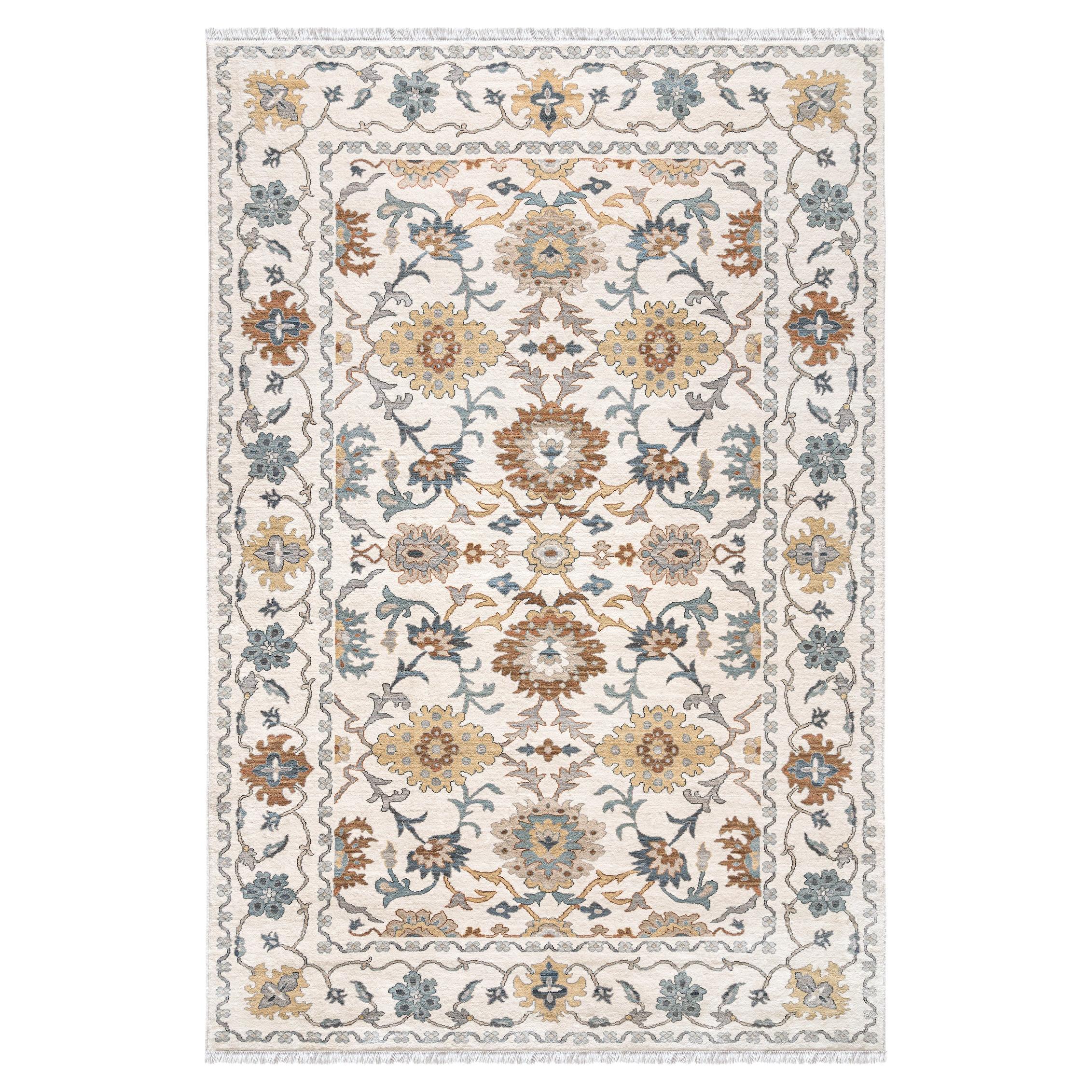 21st Century Hand-Knotted Egyptian Ziegler Rug in Beige Blue Floral Pattern For Sale