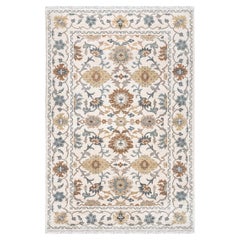 21st Century Hand-Knotted Egyptian Ziegler Rug in Beige Blue Floral Pattern