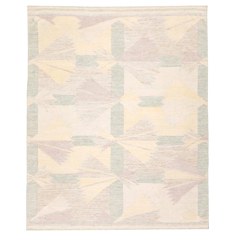 21st Century Handmade Flat Weave Rug Scandinavian Design Over - Green Flat Weave Rug 21st Century Handmade Flat Weave Rug Scandinavian Design Over - Green Flat Weave Rug