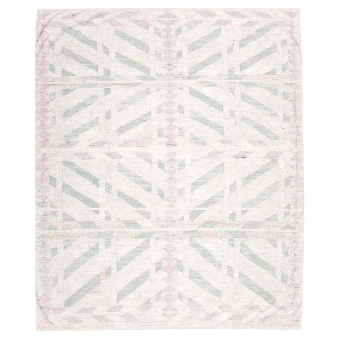 21st Century Handmade Flat-Weave, Scandinavian Design over Beige, Pink and Green