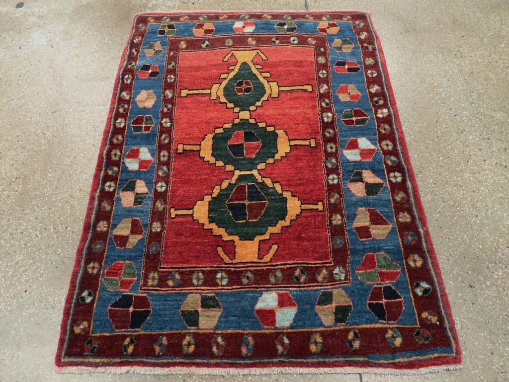 Hand-Knotted 21st Century Handmade Persian Gabbeh Throw Rug For Sale