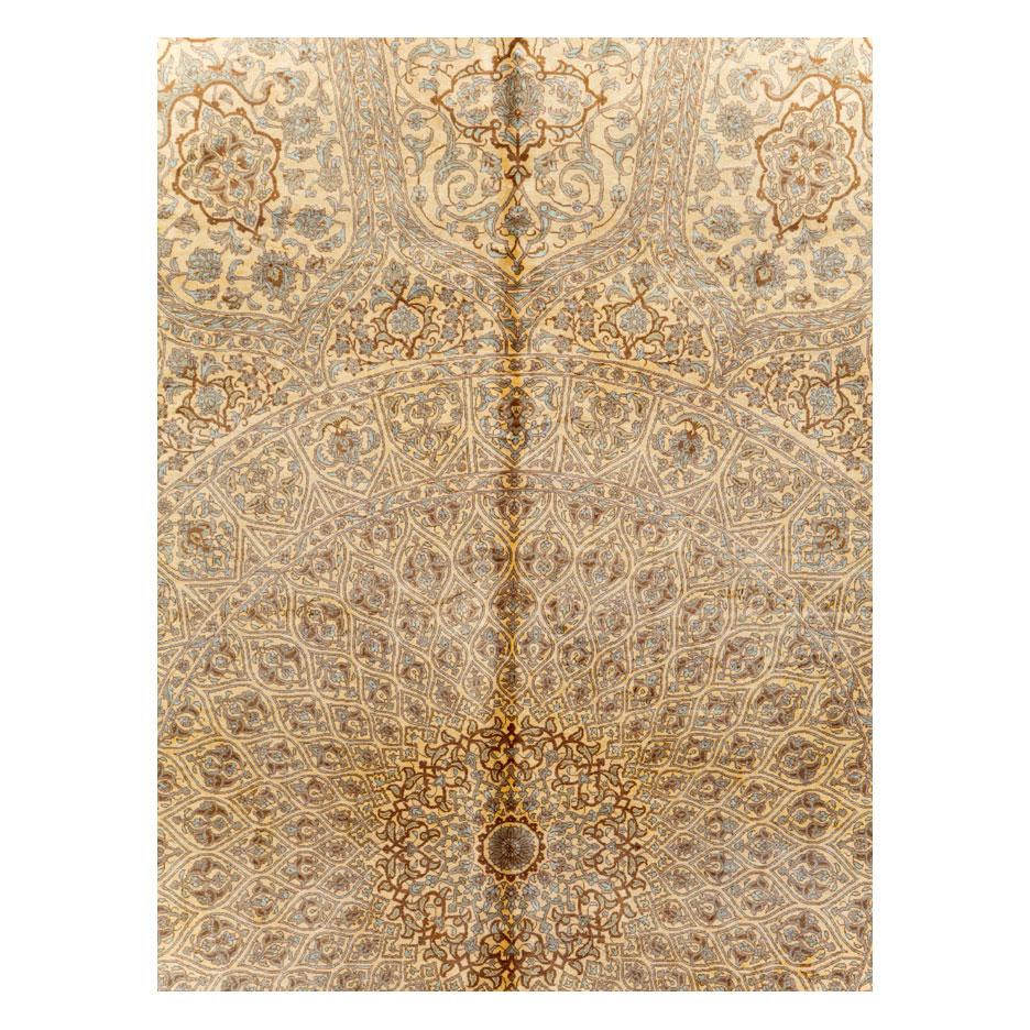 A new handmade Persian silk Quom accent carpet handmade during the 21st century.

Measures: 6' 7