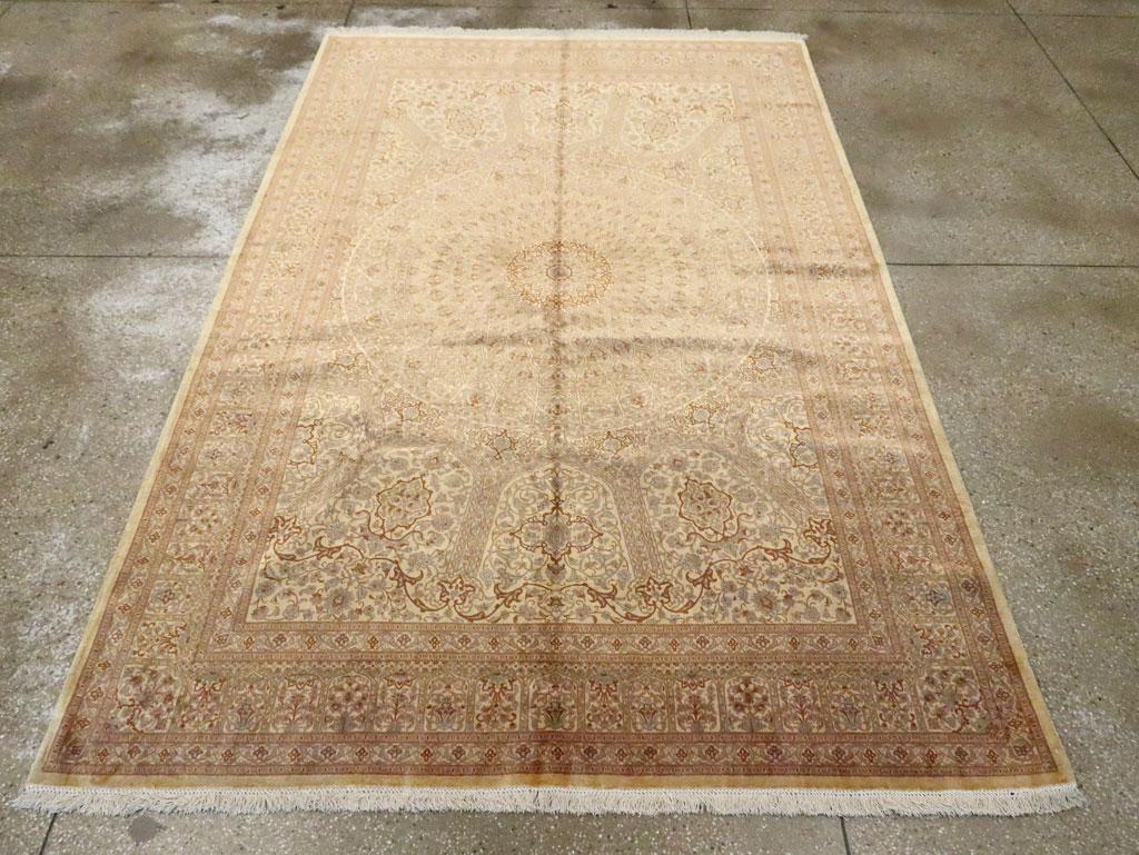 Hand-Knotted 21st Century Handmade Persian Silk Quom Accent Carpet