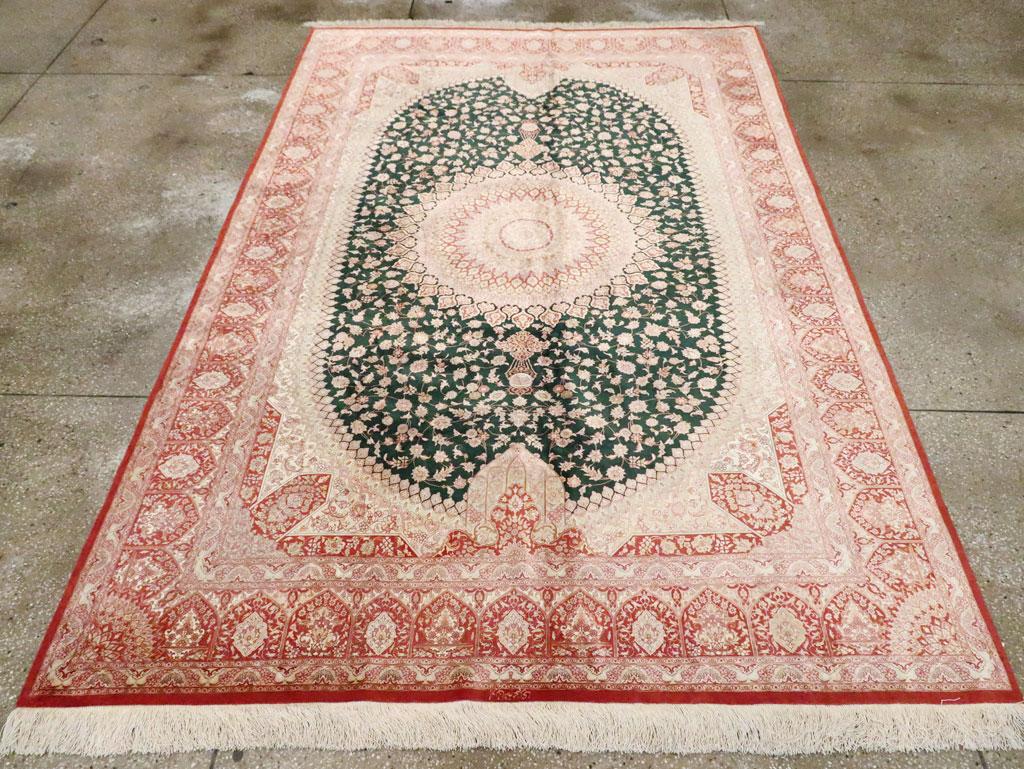 Neoclassical 21st Century Handmade Persian Silk Quom Accent Carpet