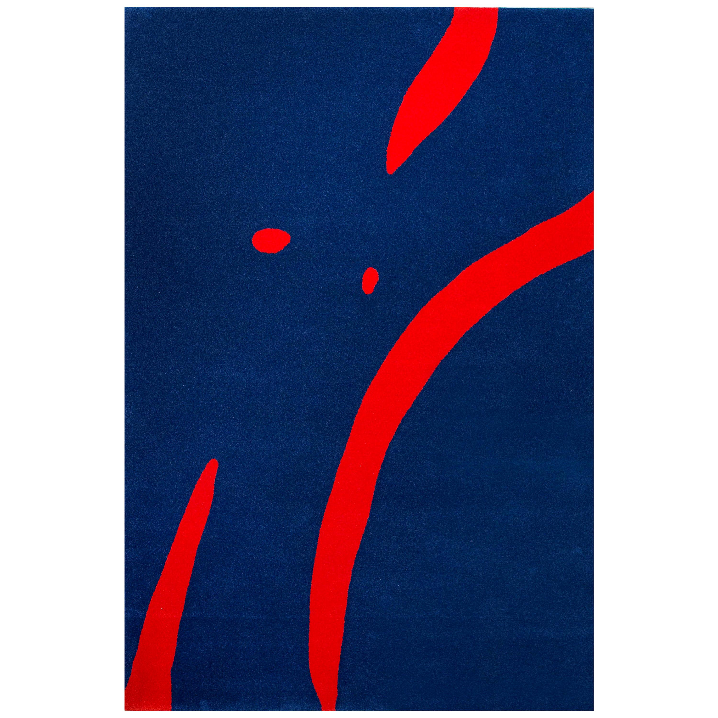 Modern Wool Rug Carpet Made in Spain Blue and Red Nudity by Coco Davez For Sale