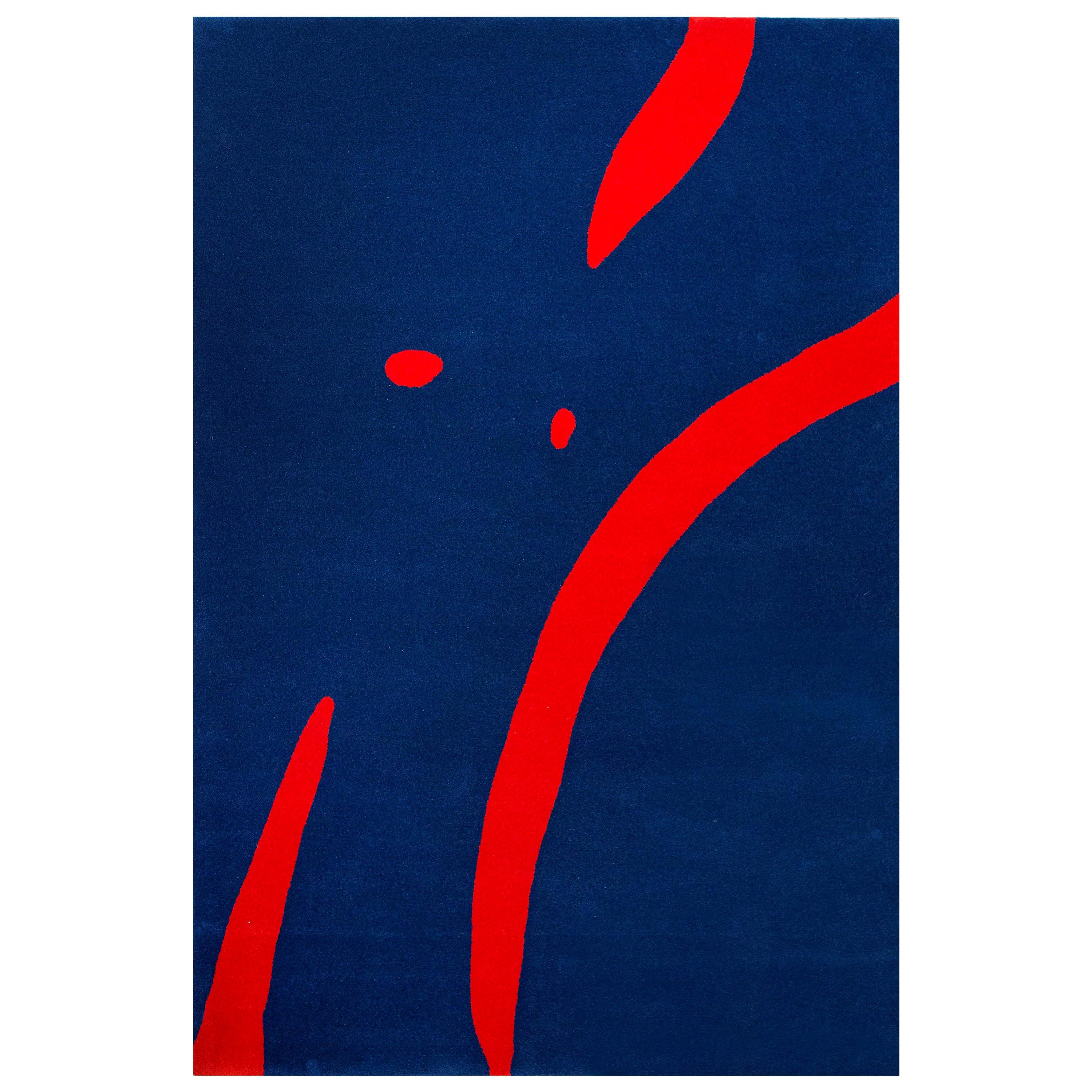 Modern Wool Rug Carpet Made in Spain Blue and Red Nudity by Coco Davez For Sale