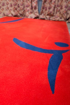 Modern Handtufted Wool Rug Carpet made in Spain Red and Blue Bust by Coco Davez