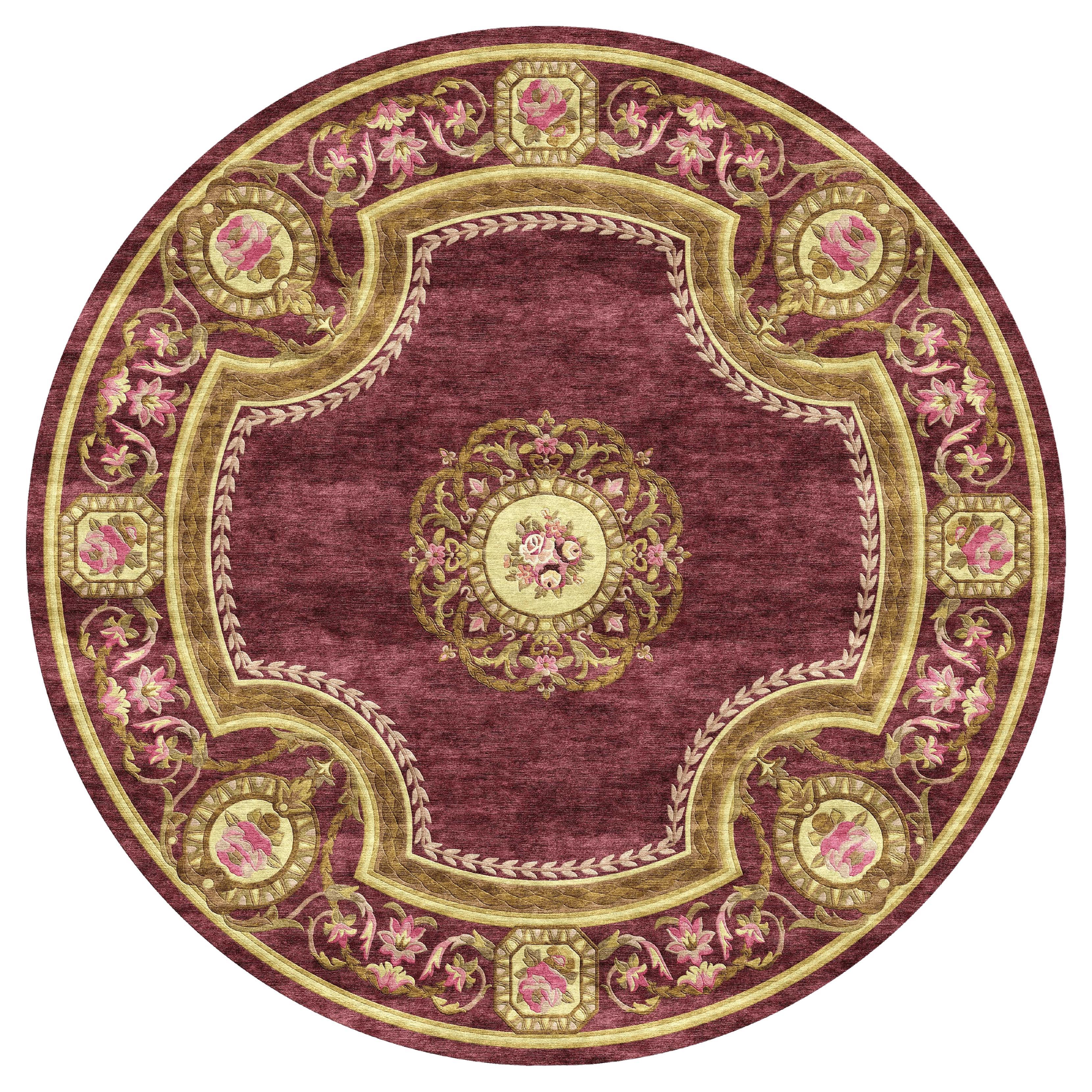 Tappeto rotondo 21st Century Handtufter di Modenese Interiors, Rosso Borgogna in vendita