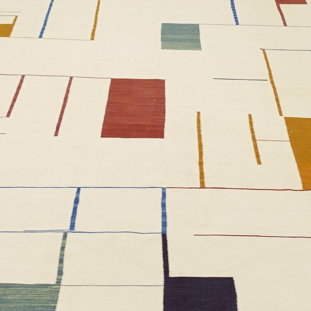 Woven 21st Century Handwoven Color Blocks Kilim 100 Years Bauhaus