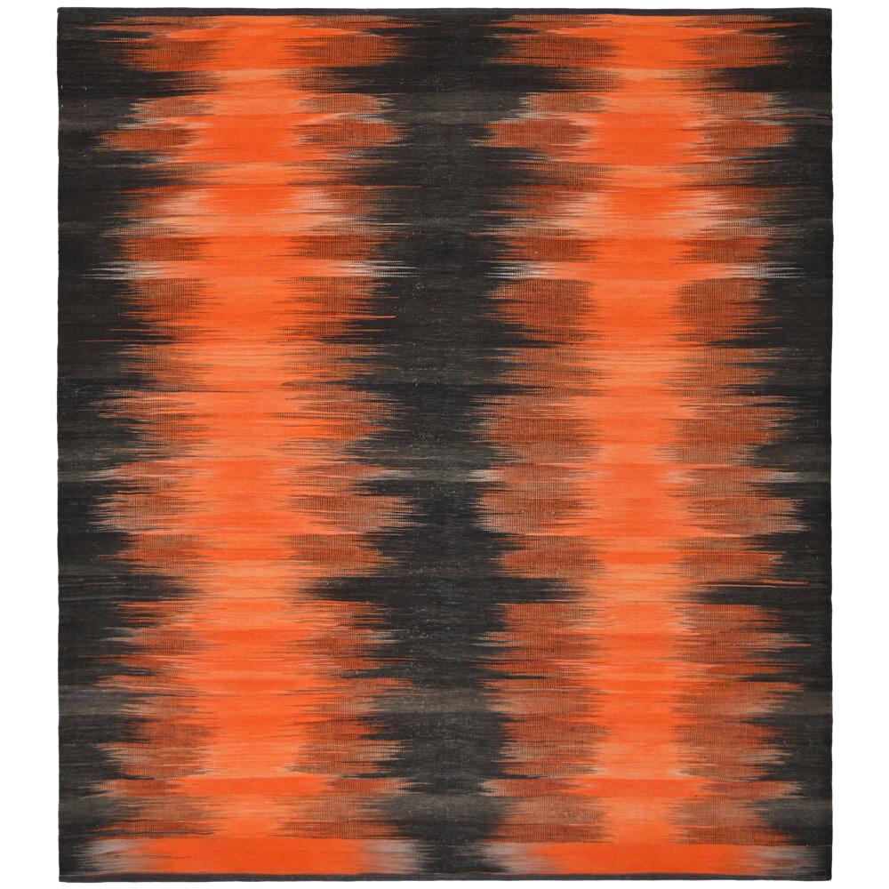 21st Century Handwoven Fiery Orange Black Mazandaran Kilim Carpet