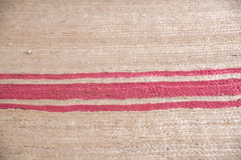 Handwoven Contemporary Jute Carpet Rug in Natural Brown Color with Pink